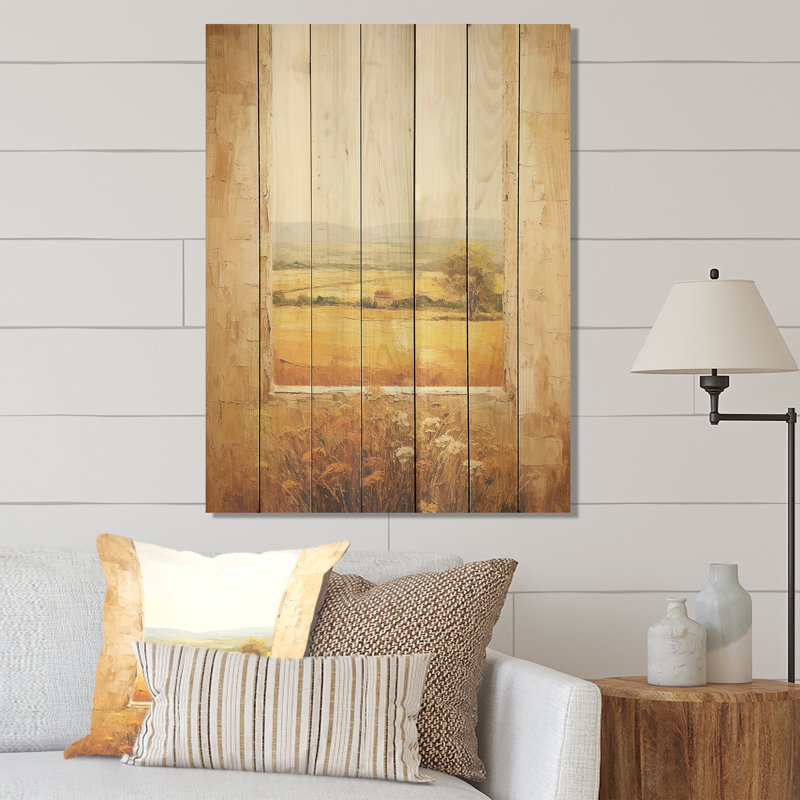 Summer Meadow Horizon Farmhouse Windows I - Fenêtres de ferme sur impression sur bois, H 44 po x l 34 po