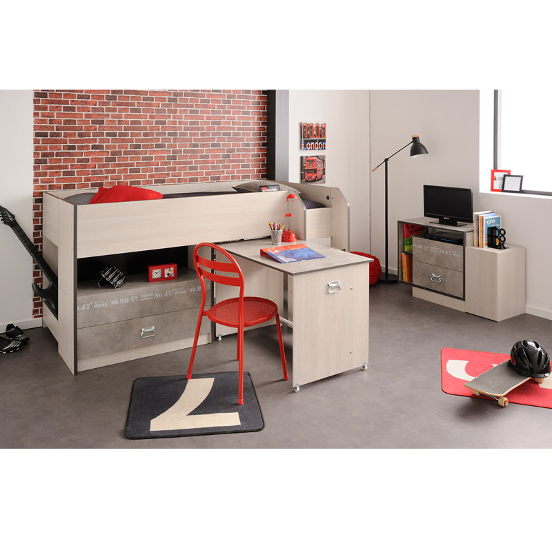 Laureole Twin Loft Bed with Build-In Desk with Built-In Ladder and with Built-In Stairs