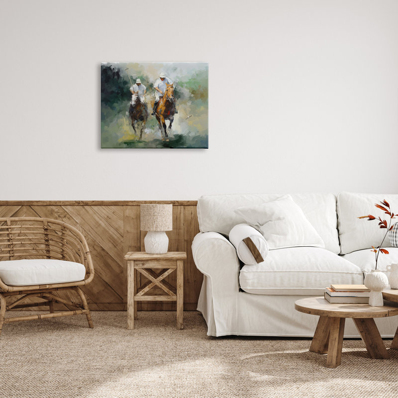Gray Framed Polo Players on Horses Giclee Art Print