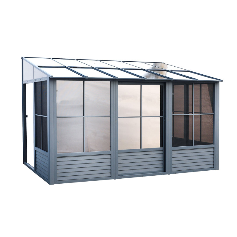 Gray Aluminum and Polycarbonate 10'x16' Wall Mounted Solarium