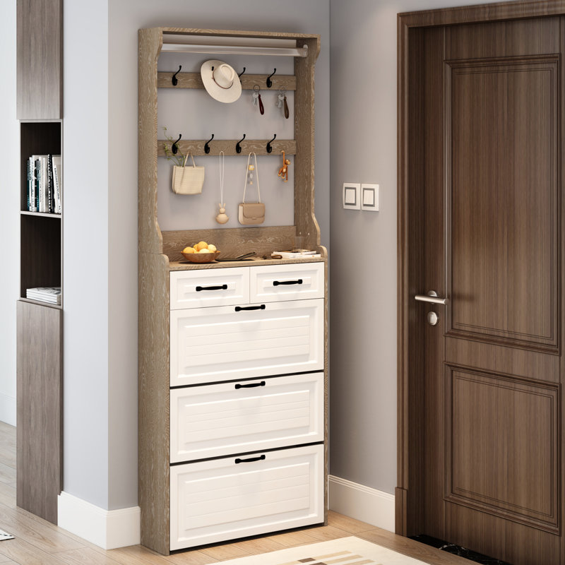 Shoe Storage Cabinet With 3 Doors 2 Drawers - Modern And Functional Large Space Adjustable Shelves Doors,