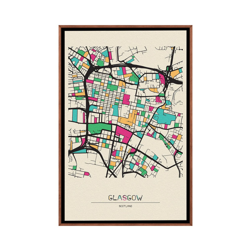 Glasgow, Scotland Map by Ayse Deniz Akerman - Floater Frame Print on Canvas