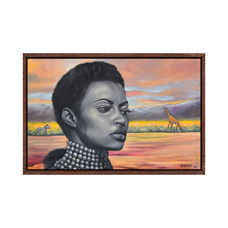 Black Essence II by Damola Ayegbayo - Print on Canvas, Classic Brown Wood Framed, 45.72cm H x 66.04cm W x 3.81cm D