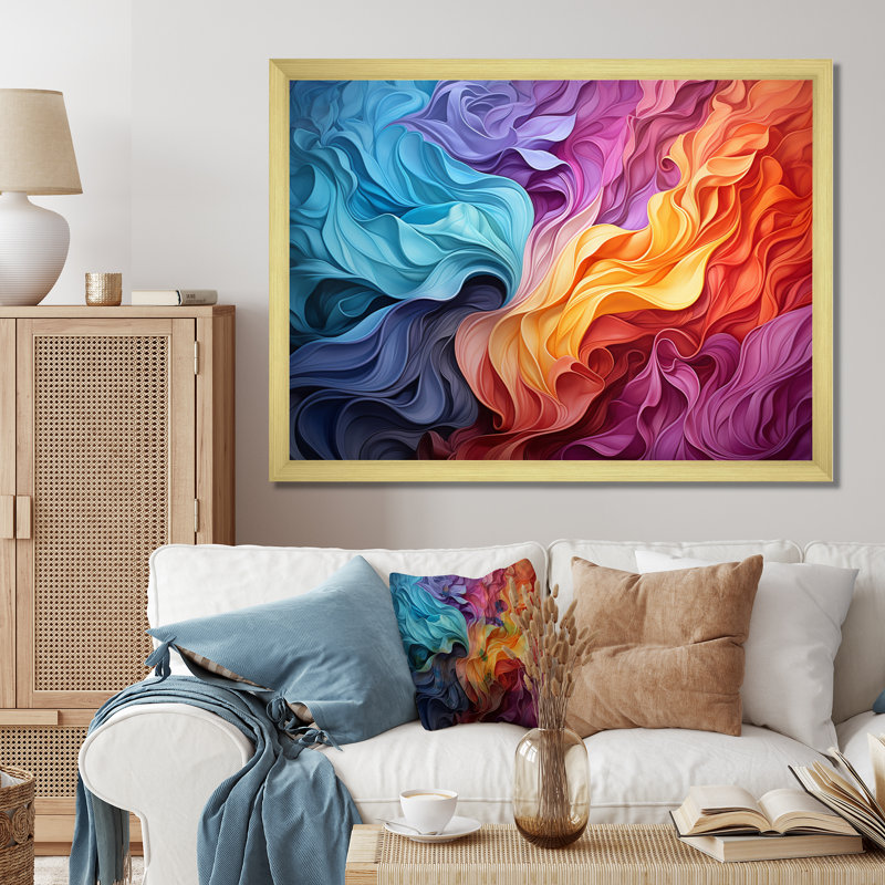Opt Illusion chromatique sur toile, H 30 po x l 40 po x P 1,5 po, Encadrement doré