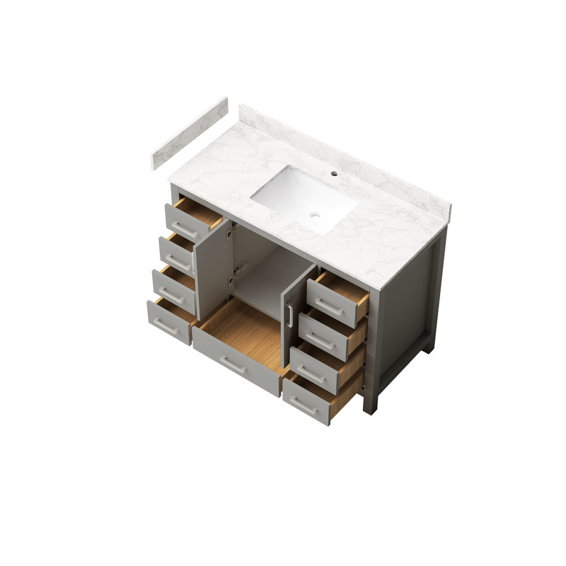 Meuble-lavabo de 47 po avec lavabo et robinet, gris, rangement caché multifonctionnel, fabrication en bois massif, céramique, trou de robinet de style minimaliste moderne,