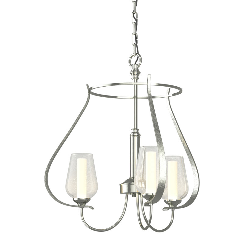 Flora 3 - Light Candle Style Classic / Traditional Chandelier, Opal and Seeded, Sterling