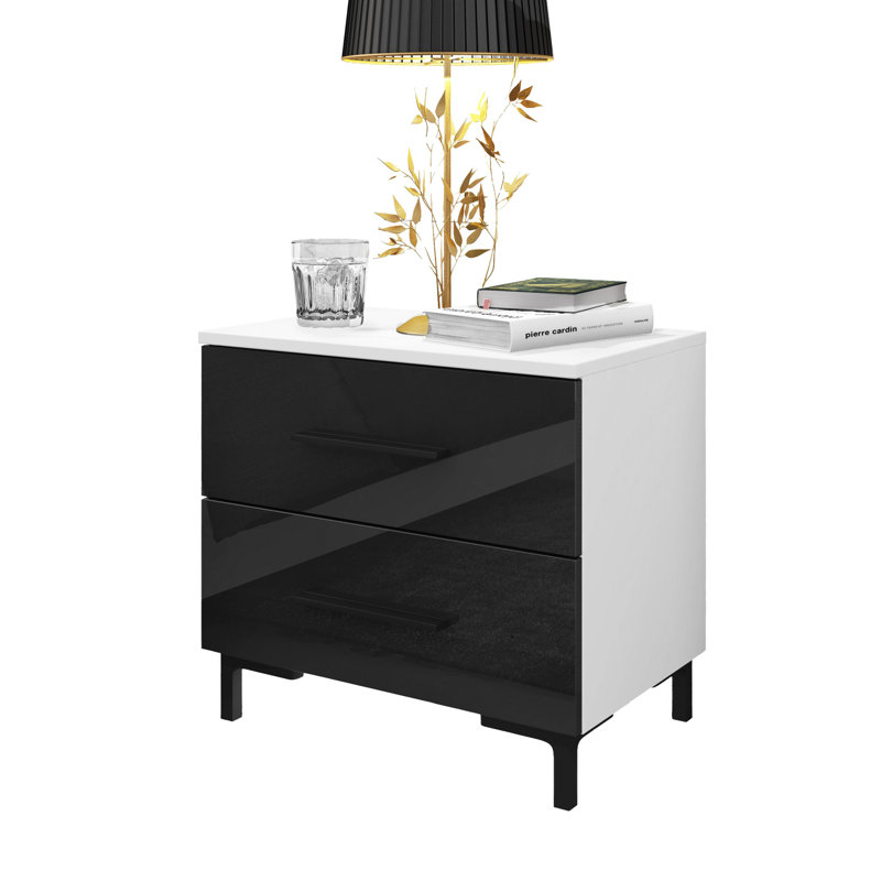 Varonique 2 Drawer Bedside Table, White/Black, Black