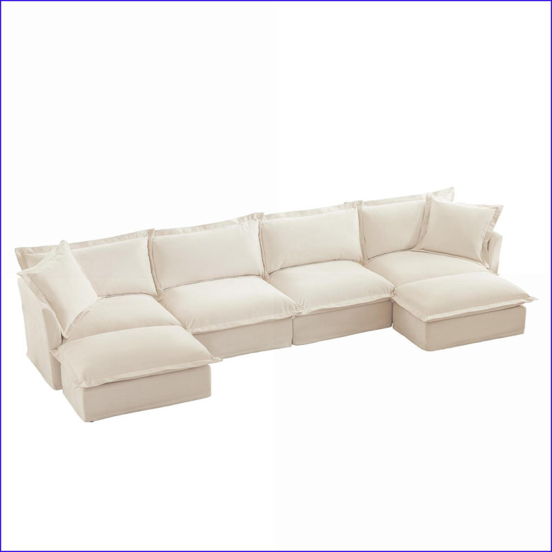 Canapé modulaire, canapé en chenille moderne en U à 4 places avec assise profonde pour salon | Crème | Chenille
