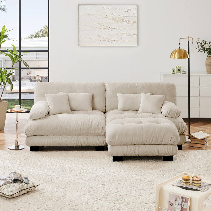 Canapé 2 places avec repose-pieds Chenille, Café clair, H 35,4 po x l 94,4 po x P 36 po