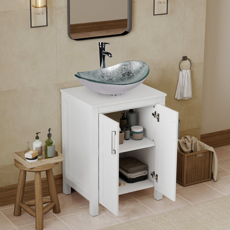 Nicklos 24 " W Freestanding Standard Free Standing 1 Single Vanity Bathroom Vanity With Top, Silver