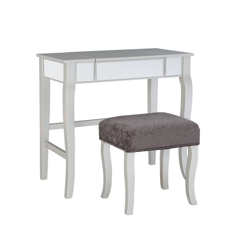 Ensemble de coiffeuse avec miroir et tabouret rembourré assorti Daughtry
