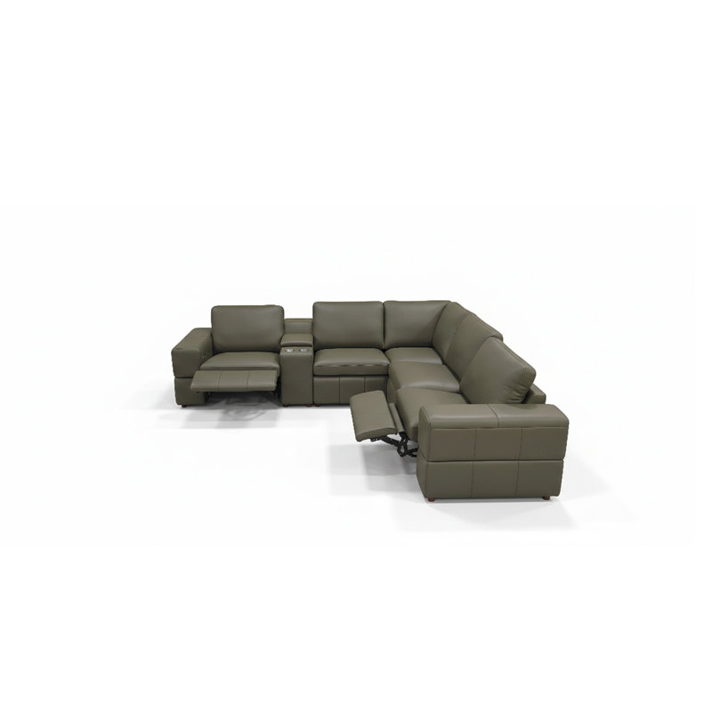 Canapé modulaire en cuir de première qualité avec accoudoirs assortis et deux sièges inclinables, Olive Green