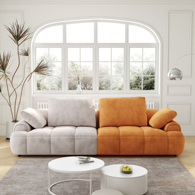 Modern Sofa 86.6″ Large  Two Seat Sofa, Upholstered, Paired With Suede Fabric Increase Sitting Height