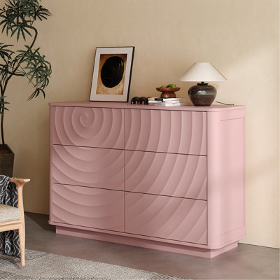 Commode à 6 tiroirs pour la chambre à coucher, grande commode moderne de 46,5 po de largeur avec poignée et ondulation, organisateur de rangement en bois pour placard, chambre de bébé, salon, appartement