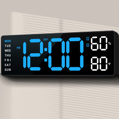 Horloge murale numérique 10 po: Horloge murale à double alarme pour le bureau de la salle de classe, cadeaux de réchauffement de la maison, bleu