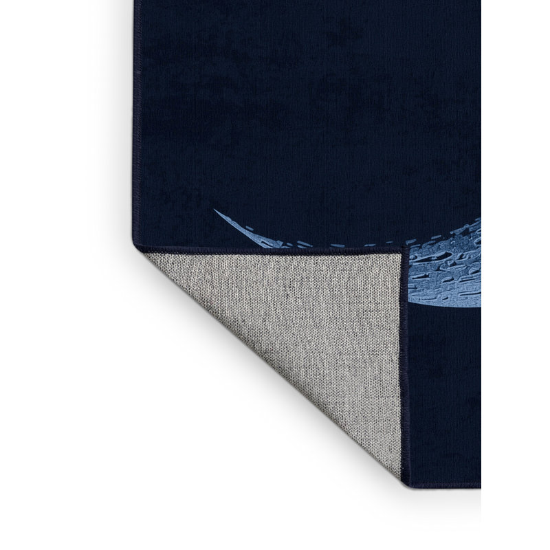 Machine Washable Orys Minimalist Solid Color Rug in Blue – Navy Binding, 2 x 5