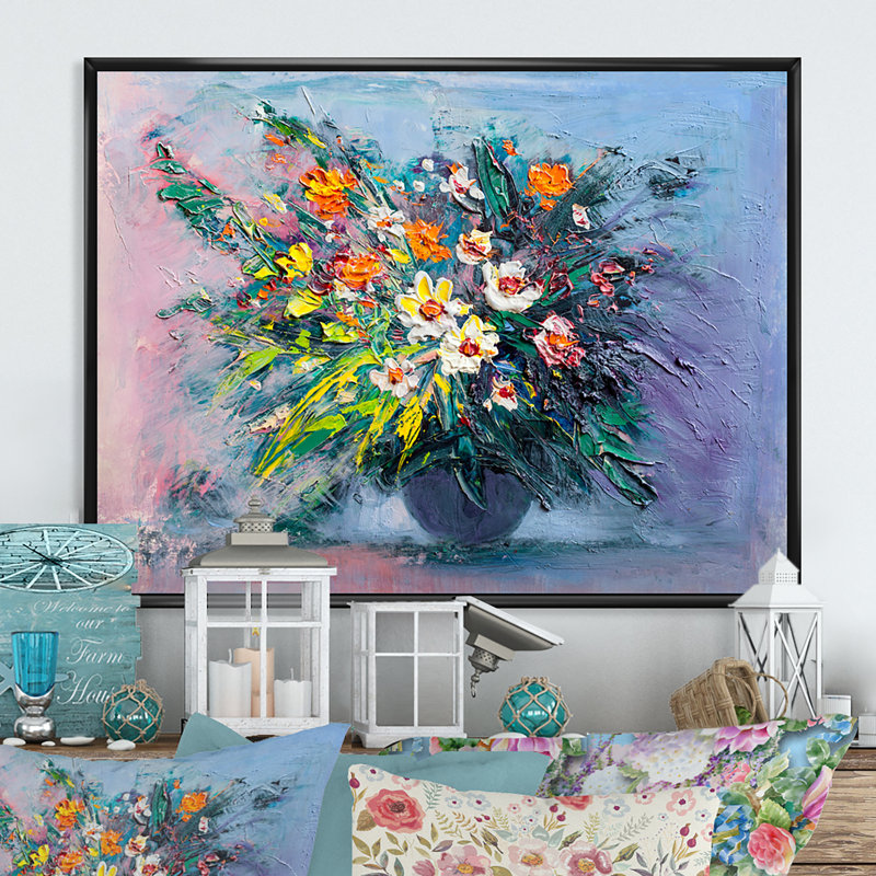 Nature morte pleine Marguerite Bouquet - reproduction de cadre flottant sur toile, H 16 po x l 32 po x P 1 po