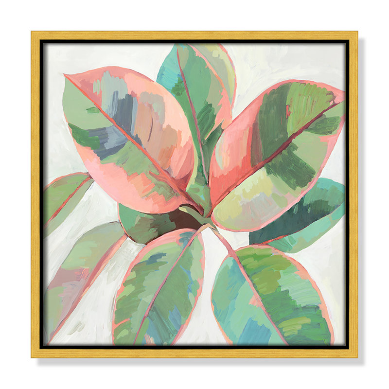 «Pink Ficus II», reproduction d'art, H 13,5 po x l 13,5 po x P 2 po, Toile encadrée d'or