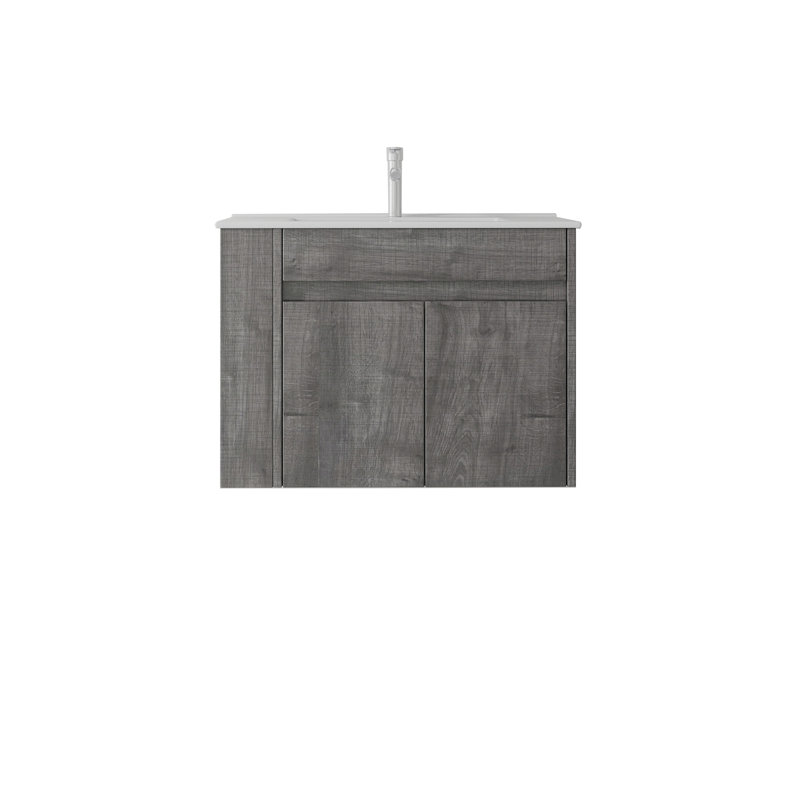 Meuble-lavabo flottant 30 po avec lavabo, porte à fermeture en douceur, lavabo en céramique, contreplaqué (gris), Grey, Grey