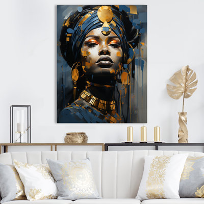 Bleu et or femme africaine déesse I - art mural africain