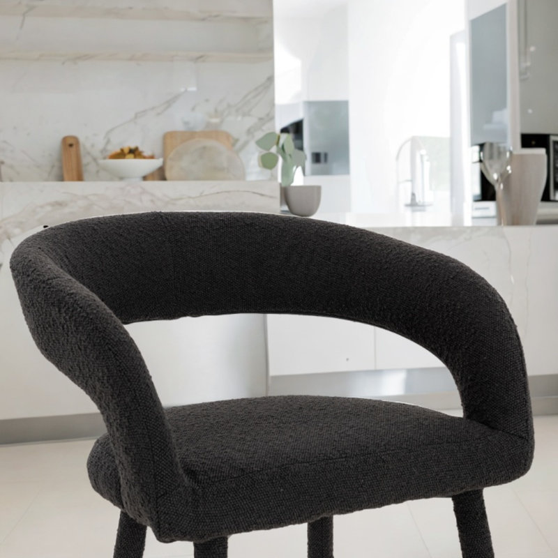 Brevyn Counter Stool With Boucle Upholstery, Black