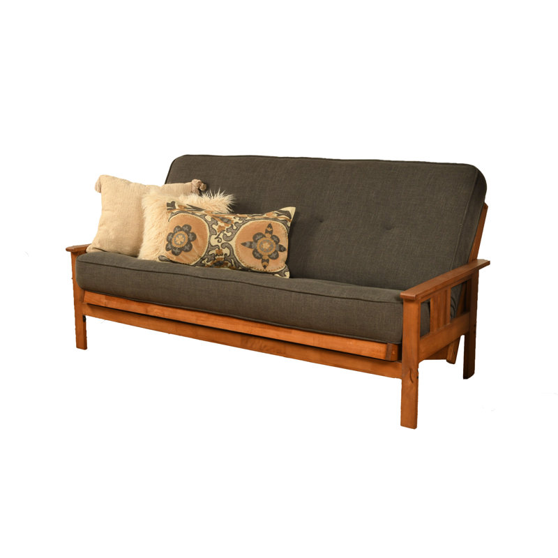 Johnte Full-Size Futon Frame with Innerspring Mattress, Innerspring, Linen Charcoal, Barbados