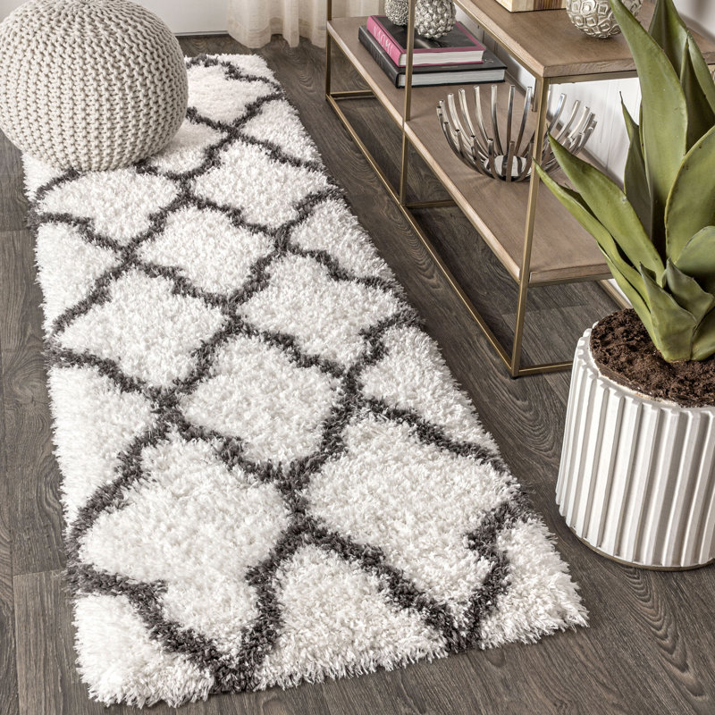 Perego Shag Trellis Ivory/Charcoal Rug, Runner 2'3" x 8'