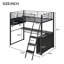 Lit mezzanine en métal avec DEL, bureau et 4 tablettes de rangement, noir-605169186