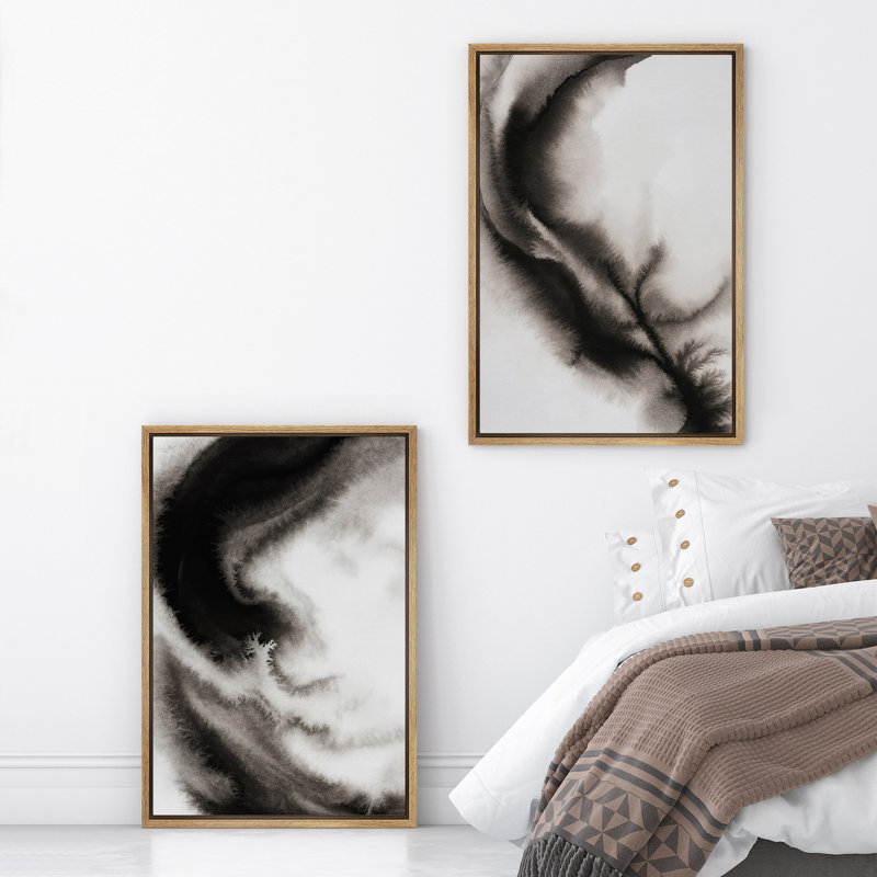 Art mural abstrait, ensemble de 2 reproductions d'art encadrées sur toile, H 24 po x l 32 po, Naturel