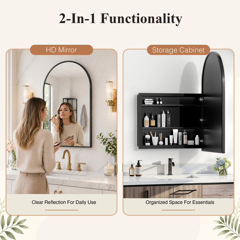 Pharmacie moderne encastrée ou à fixation en surface avec miroir, 39.4" H x 29.5" W, Black