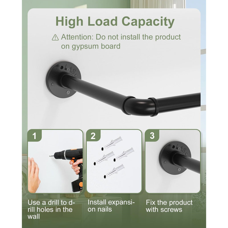 90cm Wall Mounted Clothes Rack, Black