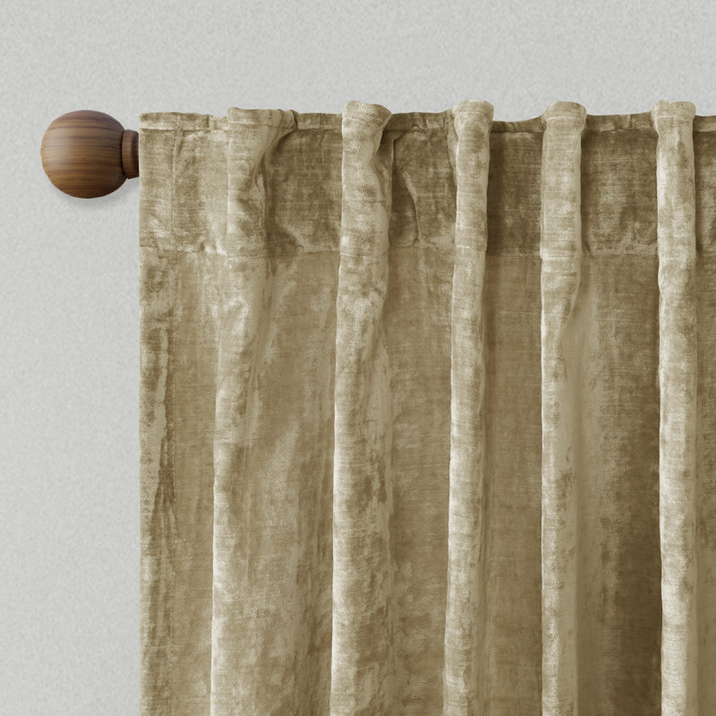 Eliava Textured Velvet Room Darkening Single Curtain Panel, 52" W x 108" L, Mink