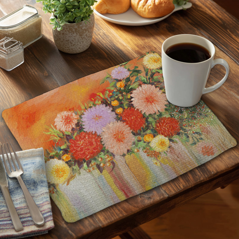 Napperon orange en polyester tressé à motif floral - Décoration intérieure abstraite