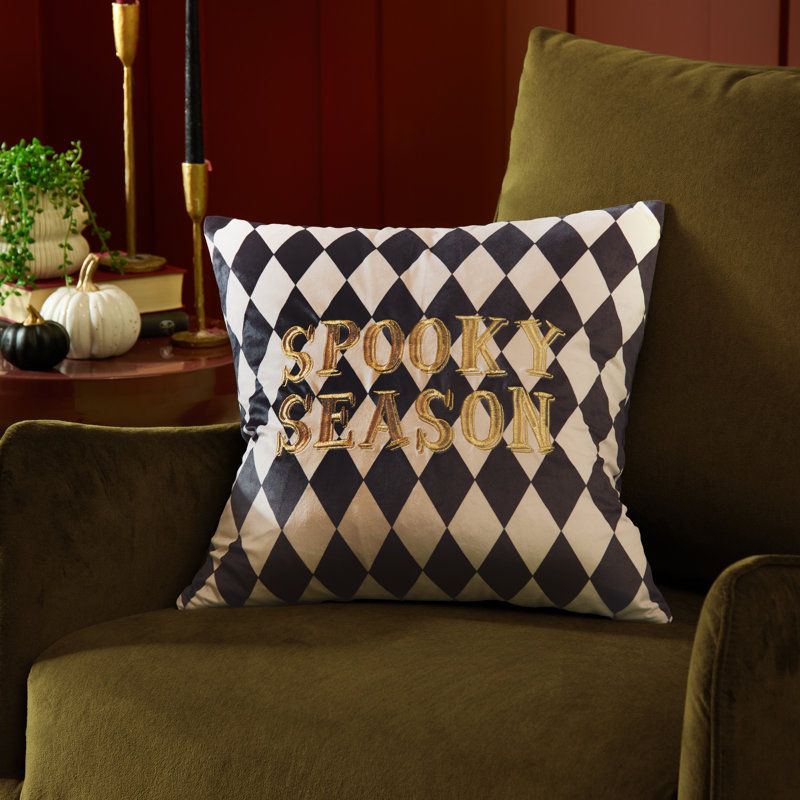 Spooky Season Velvet Halloween Feather Filled Cushion, Polyester