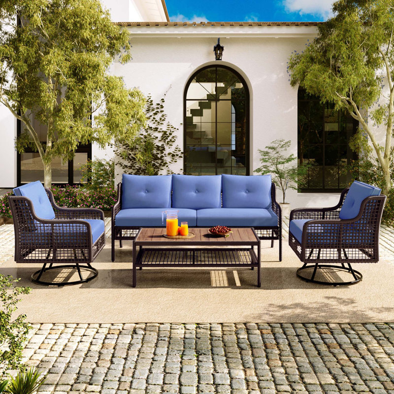 Ensemble de canapés de patio 4 pièces avec chaises pivotantes, Bleu