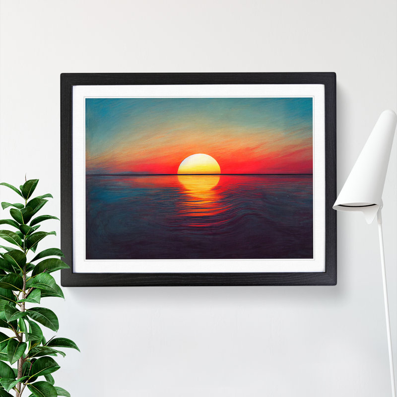 Delightful Ocean Sunset - Single Picture Frame Painting, Black, 46cm H x 64cm W x 2cm D