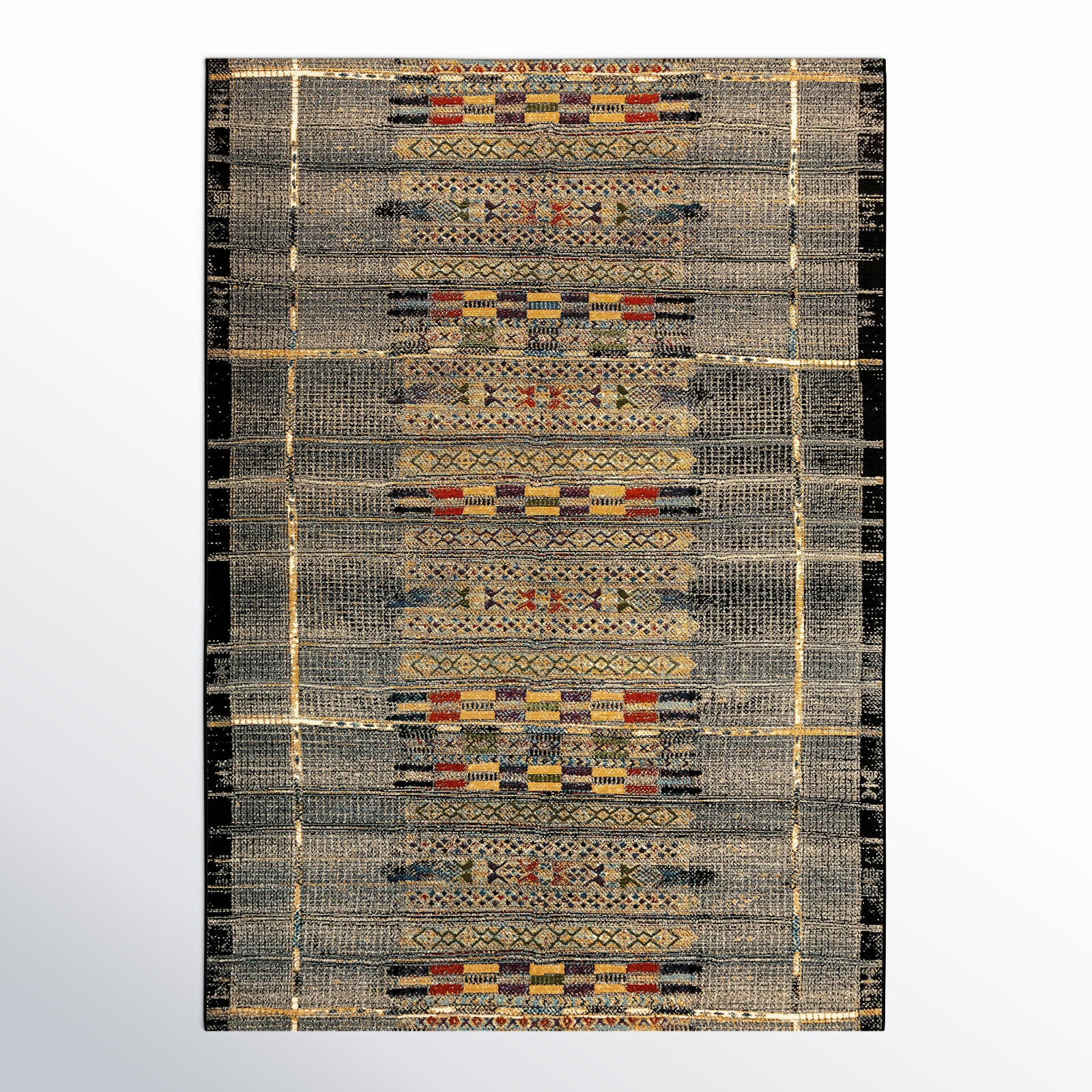 Sesena Black/Gold/Orange/Green/Blue/Ivory/Grey Indoor/Outdoor Rug, Rectangle 6'6" x 9'4"