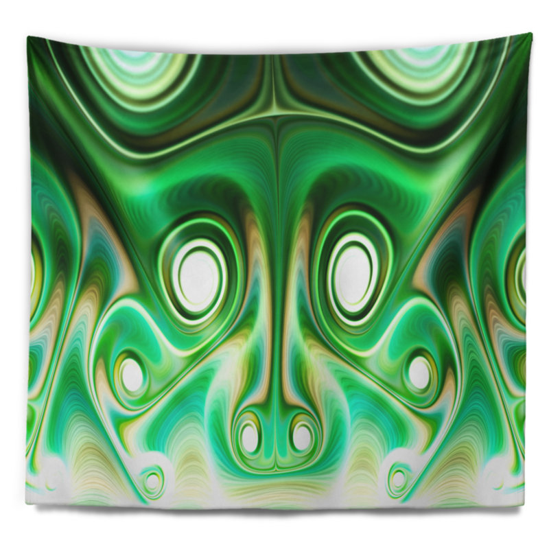 Tapisserie abstraite et éclatante à motif floral fractal vert, H 50 po x l 60 po