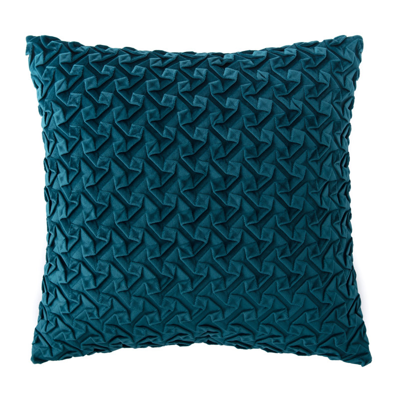 Housse de coussin décoratif en velours texturé Chanasya Origami, Bleu sarcelle
