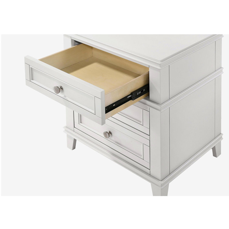Table de chevet 3 tiroirs blanche avec USB