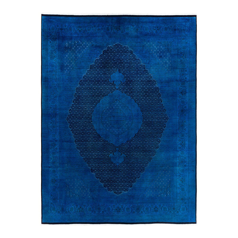Tapis unique noué à la main Fine Vibrance - bleu, 9 pi 1 po x 12 pi 2 po