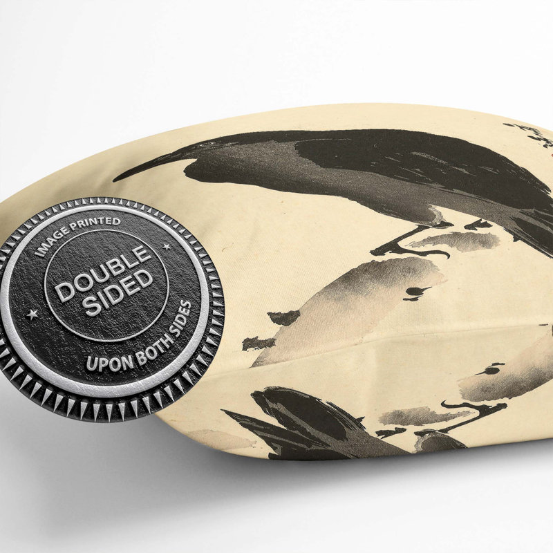 Crow On A Tree Branch Square Throw Cushion, 55cm H x 55cm W x 20cm D