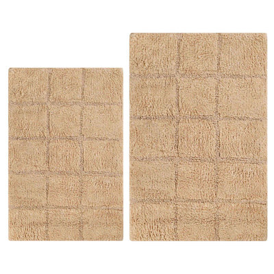  Brentwood Non-Slip Checkered 100% Premium Cotton Bathroom Rug Set