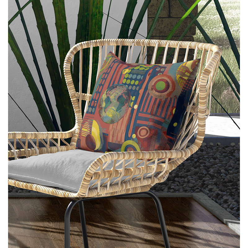 Coussin intérieur / extérieur Orbital Echoes, Bleu/rouge, Carré 26 po
