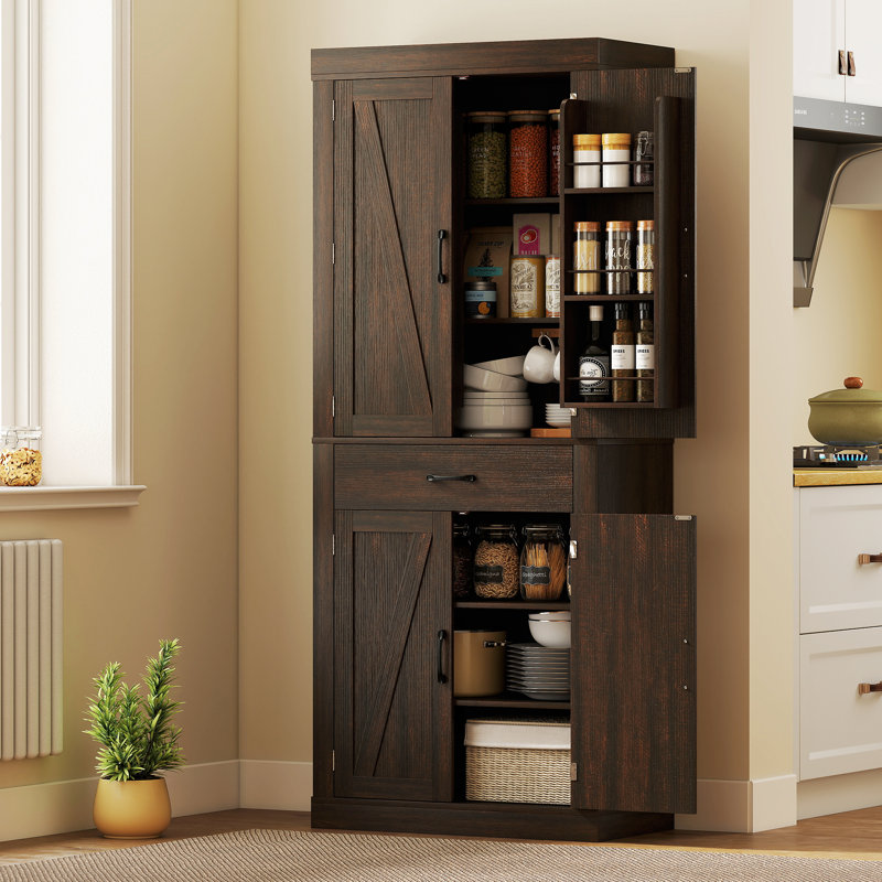 Armoire de cuisine, armoire de rangement avec portes de grange, noir, Noir