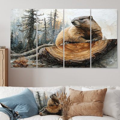 «Canadian Groundhog In Forest Landscape I», art mural animal de marmotte - décoration murale moderne