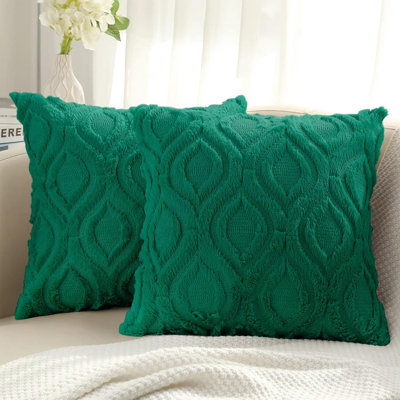 Decorative Throw Pillow Covers 24X24 Set Of 2, Soft Plush Faux Wool Couch Pillow Covers, Green
