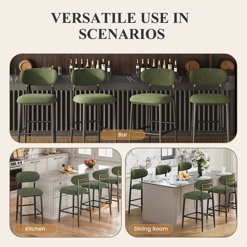 Yes Upholstered Bar Stool with Iron Frame, Green