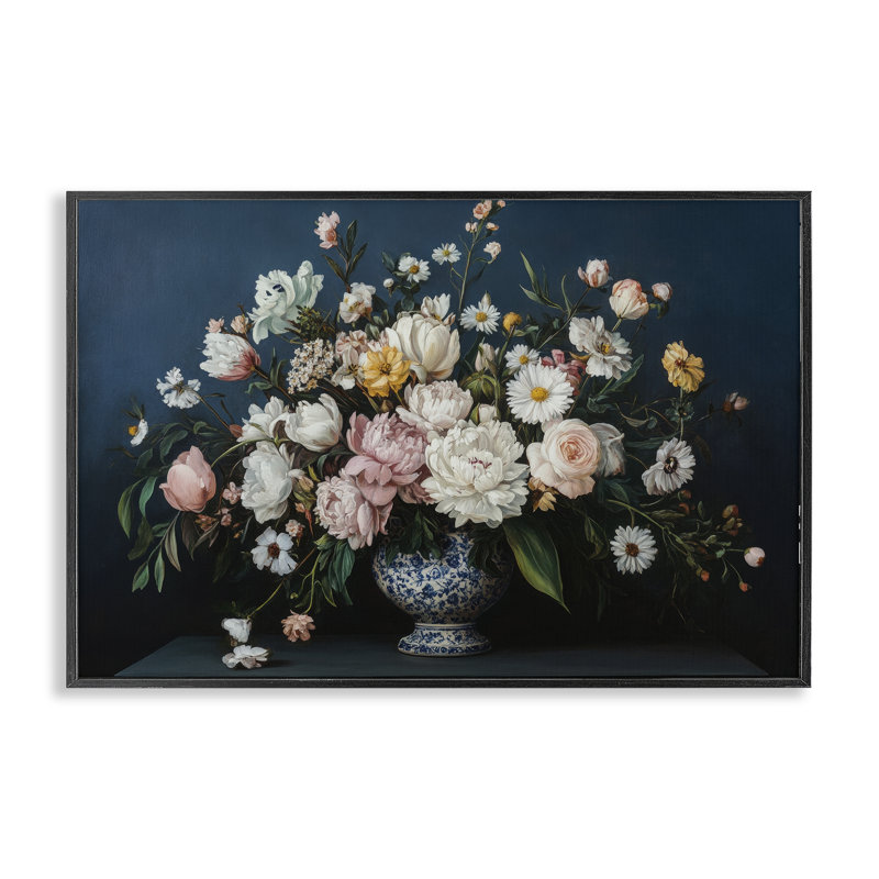 Vase Moody Blue, H 12 po x l 18 po, Giclée encadrée noir minuit