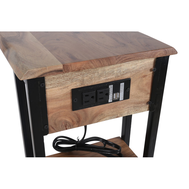 Solid Wood Top End Table and Built-In Outlets